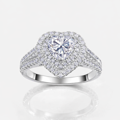 Heart-Shaped Double Halo Ring – Crafted in 925 Sterling Silver with Moissanite