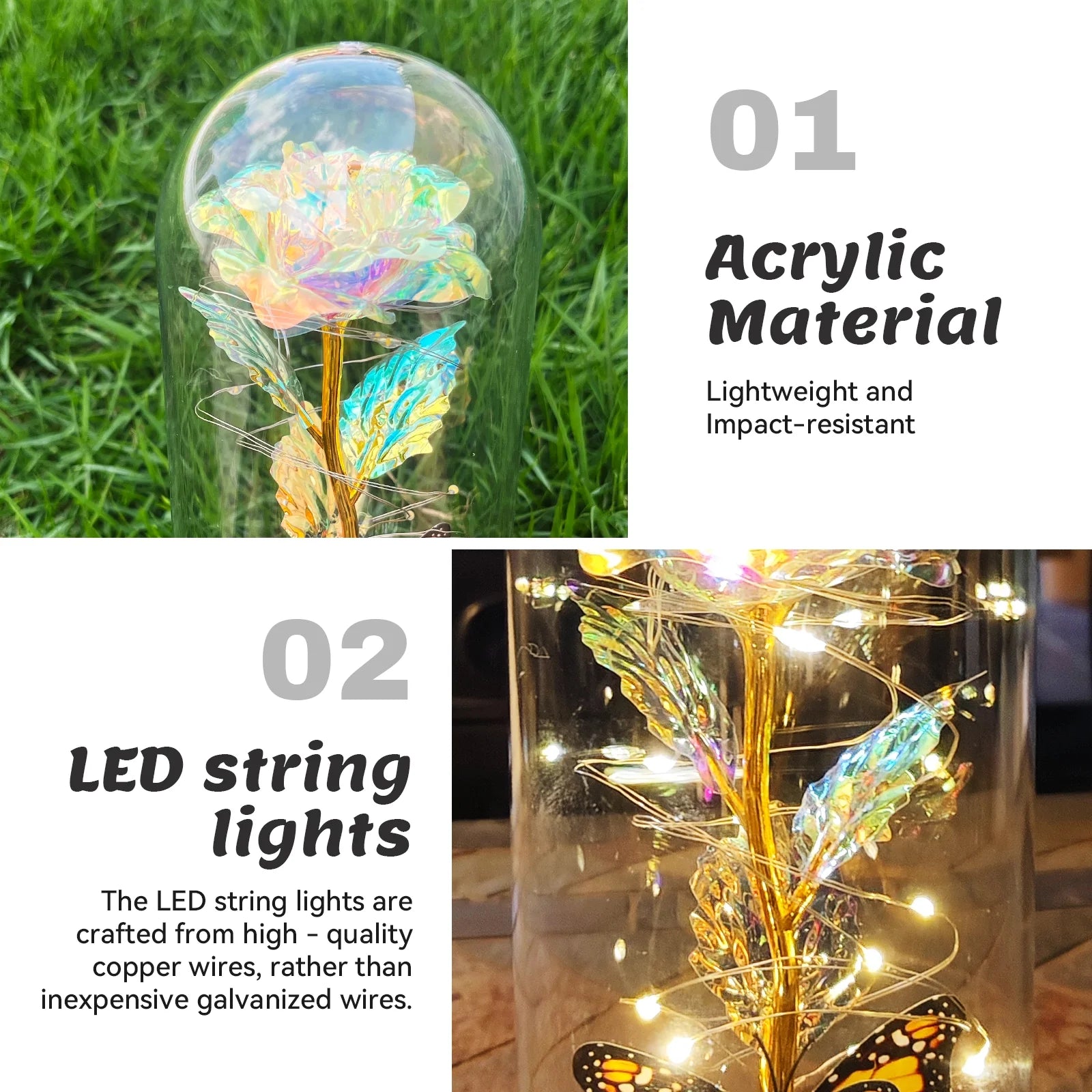 Enchanting Glass Rose with LED Lights and Butterfly - A Timeless Gift for Every Occasion