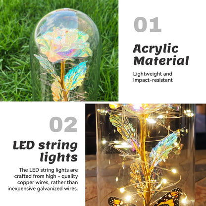 Enchanting Glass Rose with LED Lights and Butterfly - A Timeless Gift for Every Occasion