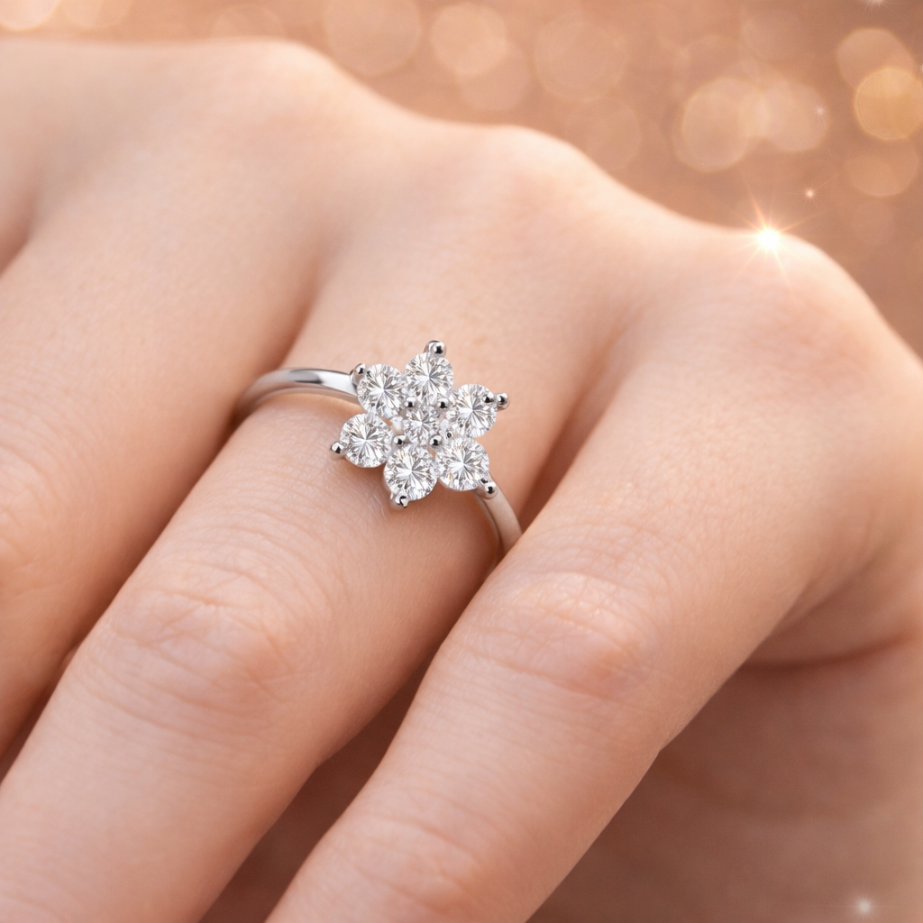 Stunning Floral Cluster 0.53CTW Moissanite Ring in Elegant 925 Sterling Silver & Luxurious 18K Gold Plating - Perfect Gift for Any Occasion