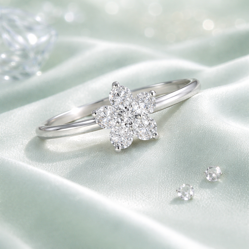 Stunning Floral Cluster 0.53CTW Moissanite Ring in Elegant 925 Sterling Silver & Luxurious 18K Gold Plating - Perfect Gift for Any Occasion