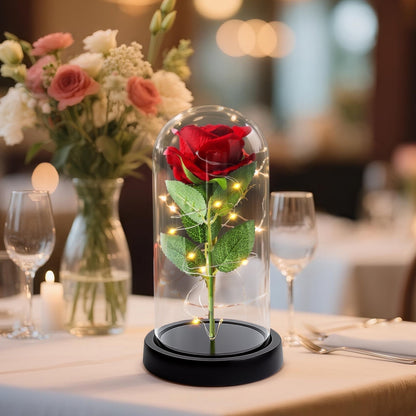 Eternal Rose in Glass Dome - The Perfect Romantic Gift for Her | Stunning LED Illuminated Keepsake for Christmas, Valentine's Day, and Special Occasions
