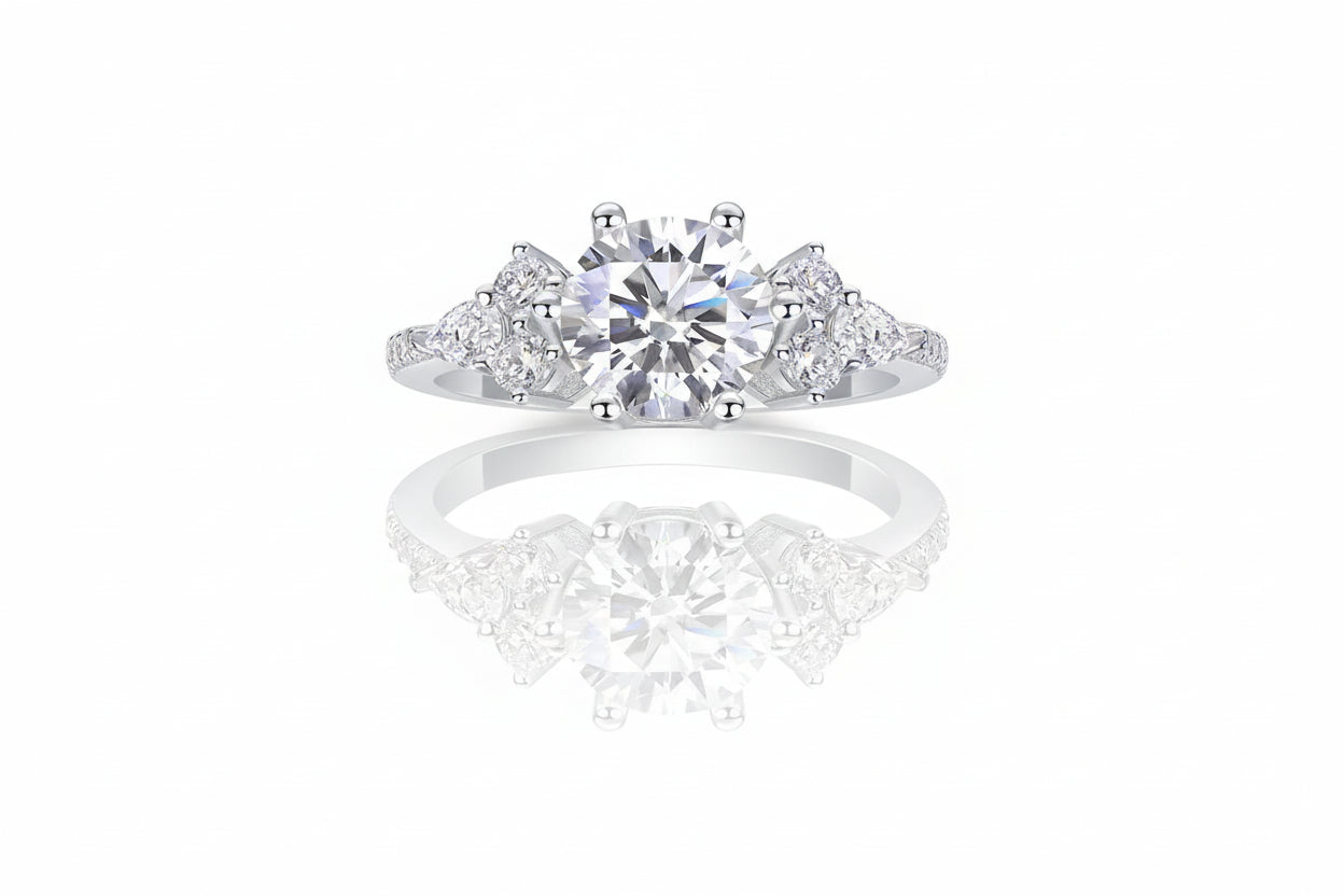 Stunning 2Ct Round Moissanite and Zircon Ring in White S925 Silver - Perfect for Weddings, Engagements, and Everyday Elegance