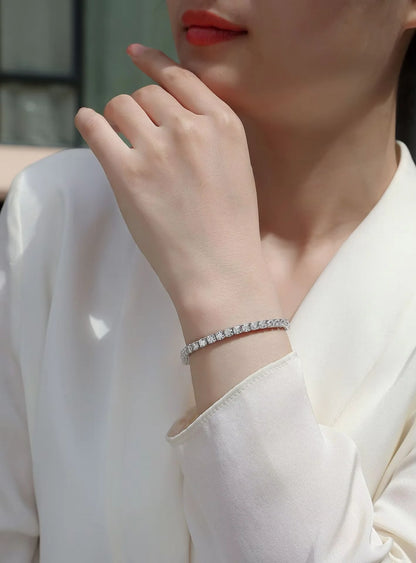 Stunning 3mm Iced Out 925 Sterling Silver Moissanite Tennis Bracelet - 18K White Gold Plated Luxury for Women