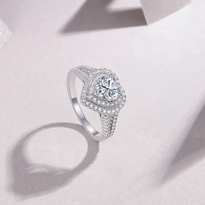 Radiant Double Halo Heart-Shaped Moissanite Ring in 925 Silver - Perfect for Weddings, Parties, and Everyday Elegance