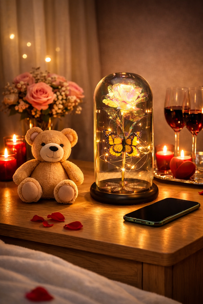Forever Rose in Glass Dome with LED Lights