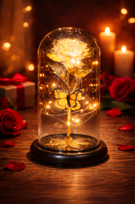 Forever Rose in Glass Dome with LED Lights