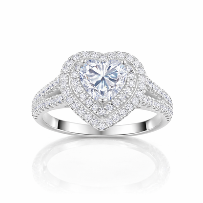 Heart-Shaped Double Halo Ring – Crafted in 925 Sterling Silver with Moissanite